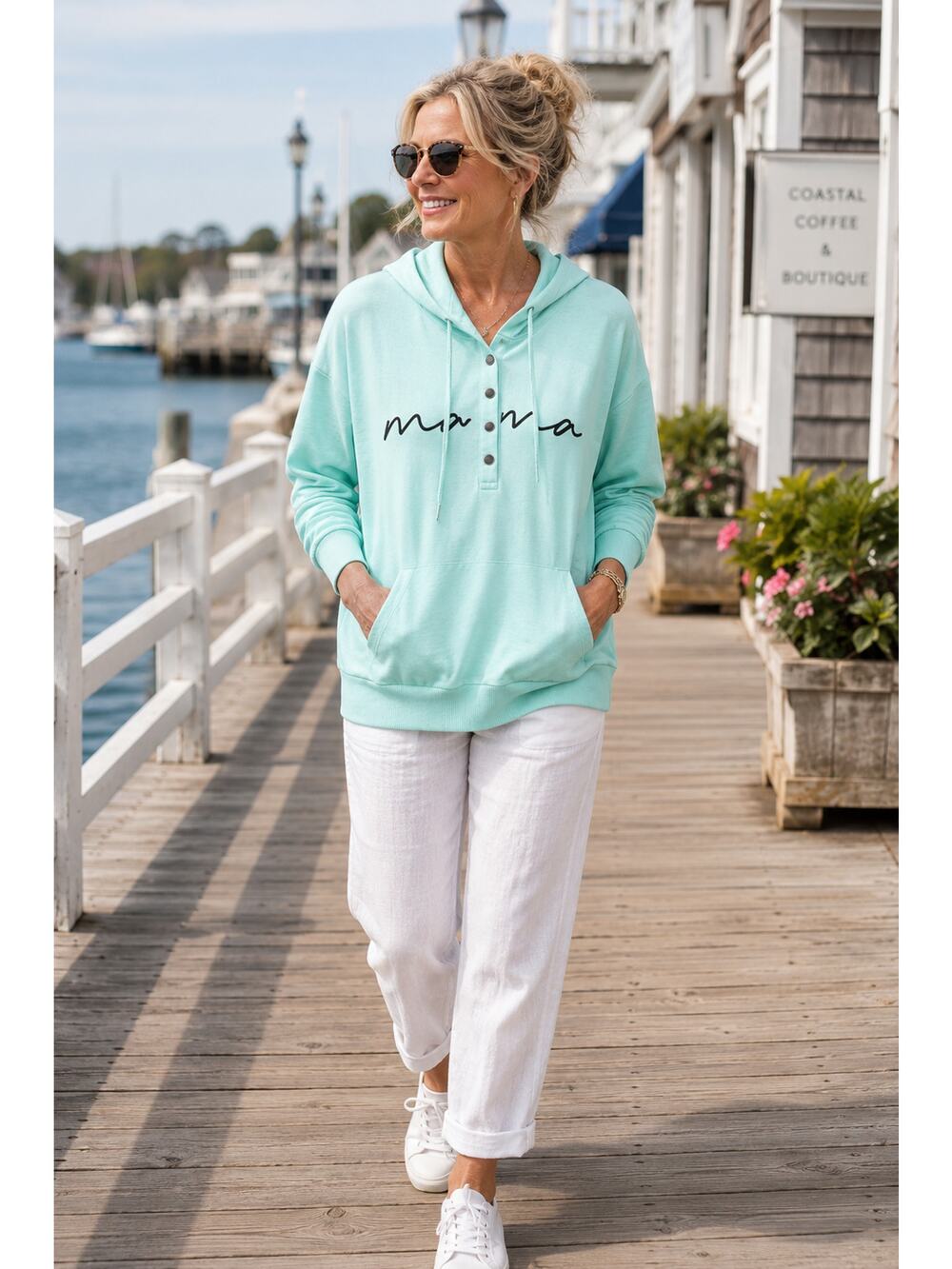 Mama Seafoam Mint Hoodie XL Coastal Grandma Athleisure French Terry Pullover
